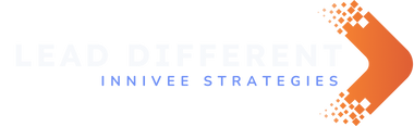 Logo for Innivee Strategies' "Lead Different" campaign, featuring bold white text with an orange tagline and a rightward pointing purple arrow.
