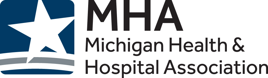 Michigan Interpreter Needs Assessment (MINA) 6 Logo of the Michigan Health & Hospital Association featuring a white star over blue background with association name in bold text.